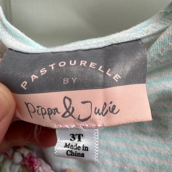 Pippa & Julie 3T Girls Blue Striped Multicolor Floral Short Sleeve Top Blouse - Picture 4 of 5